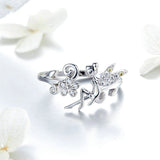 New Arrival 925 Sterling Silver Fairy & Daisy Flower Open Size Finger Rings Women Wedding Engagement Jewelry