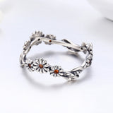 S925 sterling silver daisy flower ring oxidized zircon ring
