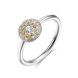 Plated two-color inlaid sunflower crystal zircon ring S925 sterling silver jewelry