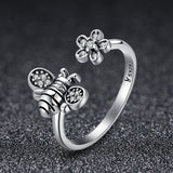 S925 sterling silver bee ring oxidized zircon ring