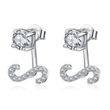 Horizontal letter S ear studs aaa zircon inlaid with pure silver earrings
