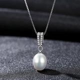 white gold freshwater pearl cubic zircon pendant S925 sterling silver necklace female jewelry