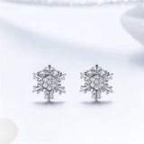  Silver Plated Platinum Zircon Snowflake  Stud Earrings