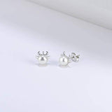 Sterling Silver Freshwater Pearl Ox Stud Earrings Animal Earrings Tiny Small Single Pearl Fine Jewelry for Women Teen Girls