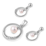 Silver Pearl  Necklace Pendant Earrings Jewelry Sets