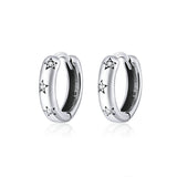 925 Sterling Silver Shining Star Hoops Earrings Precious Jewelry For Women