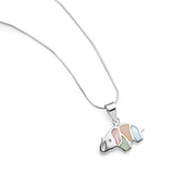 Sterling Silver Little Elephant Multi-Colored Mother of Pearl Shell Inlaid Pendant Necklace