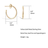 Gold Plated Sterling Silver small  Dainty Thin Tube Oval Half Open Post Hoop Earrings Jewelry Gift for Women Girls
