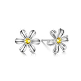 Silver Small Daisy Flower Stud Earrings