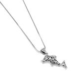 925 Oxidized Sterling Silver Filigree Jumping Dolphin Porpoise Pendant Necklace, 18 inches