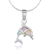 Mother of Pearl Shell Jumping Dolphin Pendant Necklace