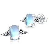 Silver Angel Stud Earrings Moonstone Jewelry