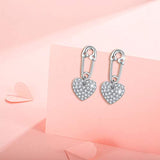 925 Sterling Silver paperclip Heart with Zircon Stud Earring Jewelry Gift for Mom and Daughter