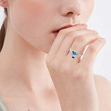 Feather Ring 925 Sterling Silver Adjustable Blue Feather Ring Jewelry for Women