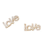 Yellow Gold plated  Cubic Zirconia CZ LOVE Alphabet Stud Earrings Fashion Jewelry