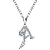  Silver Alphabet with blue cubic zirconia Necklace 