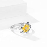 Sunflower Ring S925 Sterling Silver Size 6/7/8 Gold Flower Leaf Band You are My Sunshine Sunflower Jewelry Gifts for Women