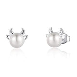 Silver Freshwater Pearl Ox Stud Earrings 