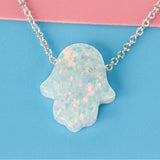 Fire Opal Hamsa Hand opal pendant multi color opal Necklace 925 Sterling Silver Necklace