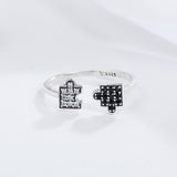 S925 sterling silver puzzle charm ring oxidized zircon ring