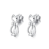 Cat Earrings Lovely Girls Jewelry Animal Silver Earrings