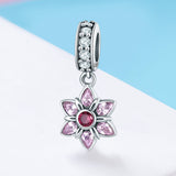 S925 Sterling Silver Oxidized Zirconia Flower Dangle Charms