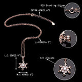 Women's 925 Sterling Silver CZ Winter Snowflake Adjustable Pendant Necklace Clear