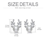 925 Sterling Silver Deer Ear Pearl Stud Earring with Cubic Zirconia Earrings for Women