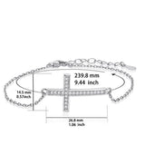 Sterling Silver Pendant Bracelet Adjustable Loop With Clasp Cross Zirconia Stones