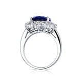 Royal Blue Oval Cubic Zirconia Simulated Sapphire CZ Crown Halo Engagement For Women Promise Ring Sterling Silver