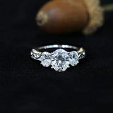 14k Gold  Oval Moissanite Three Stone Ring Solitare with Accents for Women