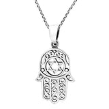 Hamsa or Hand of God with The Star of David 925 Sterling Silver Pendant Necklace