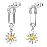 Silver Daisy Flower Earrings 