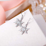 Women's 925 Sterling Silver Zircon Ear Accessory Jewelry Winter Sparkle Snowflake Hook Earrings