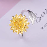 S925 Sterling Silver Yellow Sunflower with CZ Warmth Positivity Ring