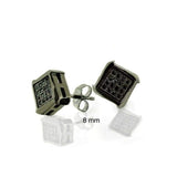 Black Geometric Pave CZ Cubic Zirconia Square Stud Earrings For Men For Women Black Plated 925 Sterling Silver