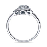Rhodium Plated Sterling Silver Cubic Zirconia CZ Owl Fashion Right Hand Ring - Halloween Jewelry