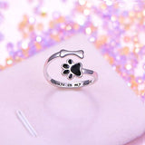 Paw Print Ring 925 Sterling Silver Always in My Heart Adjustable Pet Animal Wrap Open Ring for Women Dog Lover Claw Jewelry