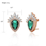 Created Green Emerald Pear Halo Stud Earrings Cubic Zirconia CZ Rose Gold Plated Bridal Weeding July Birthstone Jewelry Gift for Women Girls,22/15mm