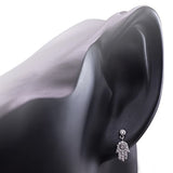 925 Sterling Silver CZ Hamsa Hand of Fatima Good Luck Symbol Dangle Drop Earrings 15 mm