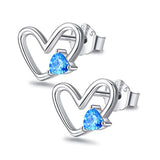 Silver  Heart Earrings with Blue Cubic Zirconia Stud Earrings