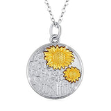 Silver Sunflower Disc Necklace