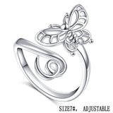 925 Sterling Silver Butterfly Open Rings for Women