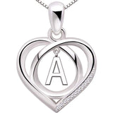 Silver Alphabet Love Heart Cubic Zirconia Pendant Necklace