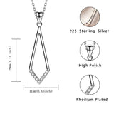 S925 Sterling Silver Rhombus Shaped Pendant  with Cubic  Zircon Simplicity Chic Jewelry for Girls and Women