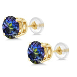 14K Gold Blue Mystic Topaz Stud Earrings For Women