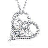 Silver Love Heart Mom with CZ Necklaces