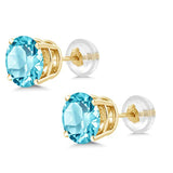 14K  Gold Swiss Blue Topaz Stud Earrings For Women