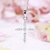 14K White Gold Cross CZ Pendant Necklace For Women