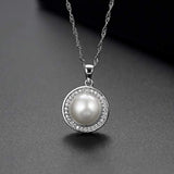 S925 Sterling Silver Freshwater Pearl Pendant Necklace with CZ Halo Fine Jewelry for Women